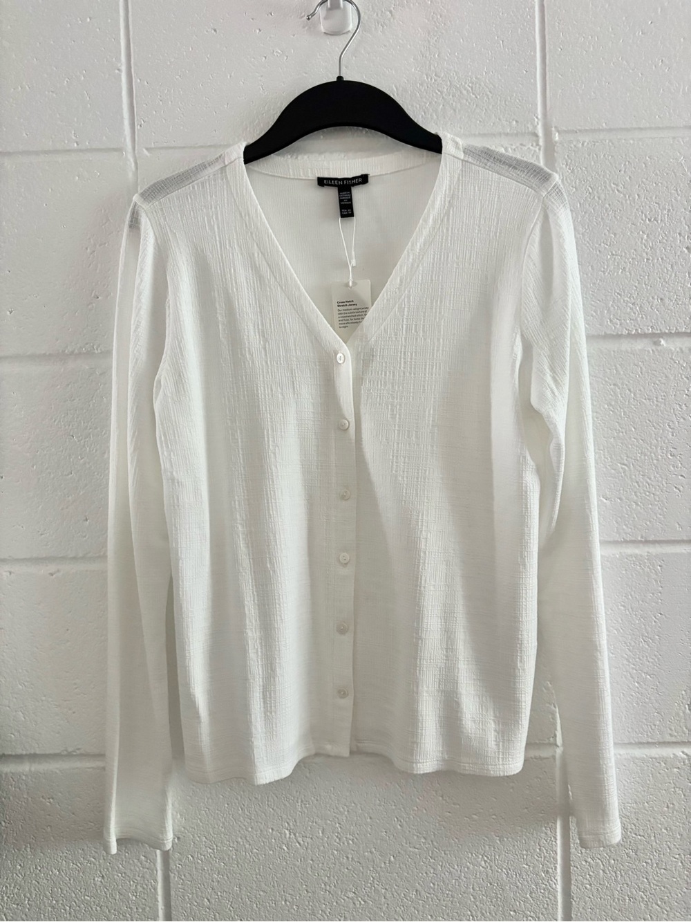 Eileen Fisher White Button-Front V-Neck Long Sleeve Top XS